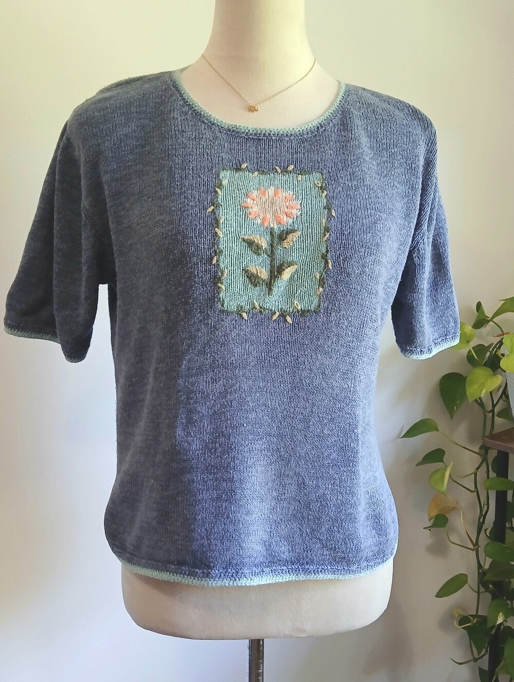 Christopher & Banks-Vintage-StoryBook Sweater-Vintage-Blue-Embroidery-Small